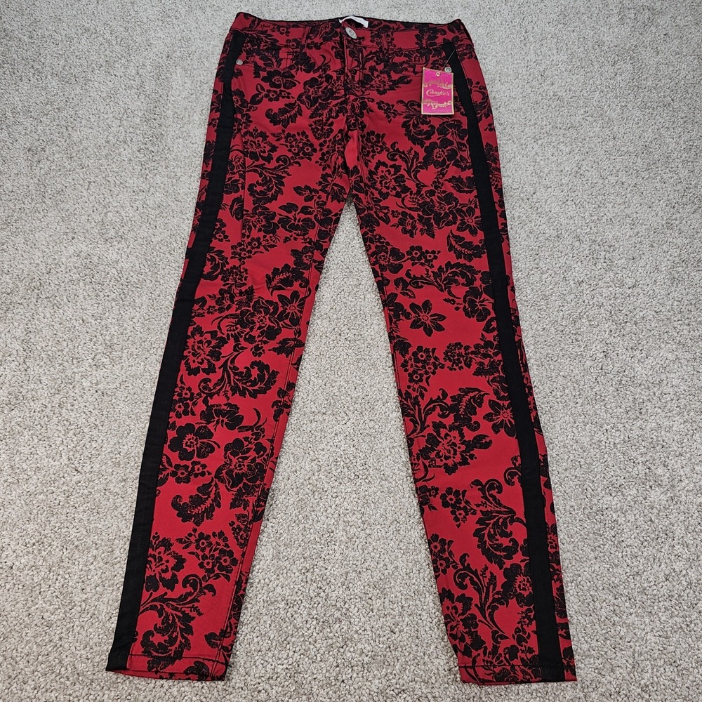 Candies Floral Pants Red/Black Womens Size 3 Juniors 28in Waist Retro Goth